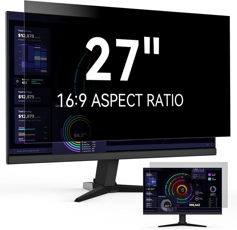 Protescreen 27 Inch Privacy Screen for Computer Monitor 16:9 Aspect Ratio, Eye Protection Anti Blue Light Glare Shield, 27in Removable Black Blackout Anti Spy Protector Film Desktop Security Private Filter - Image 1